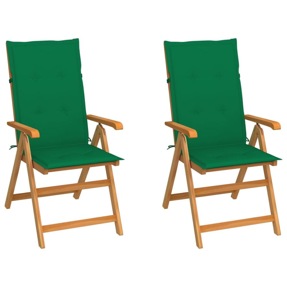 Vidaxl Záhradné stoličky 2 ks so zelenými podložkami tíkový masív